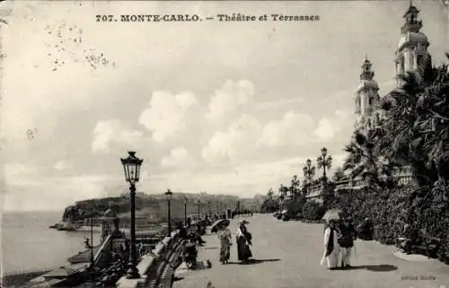 Ak Monte-Carlo Monaco, Theater und Terrassen