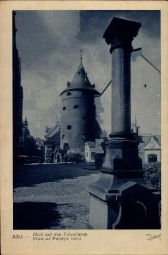 Ak Riga Lettland, Blick auf den Pulverturm, Skats uz Pulvera torni