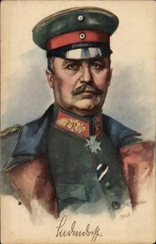 Künstler Ak Schneider, Rud., General Erich Friedrich Wilhelm Ludendorff, Portrait