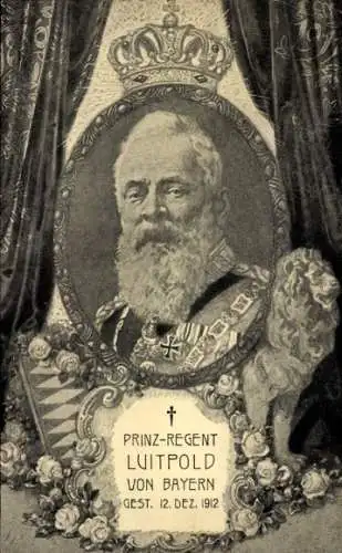 Ak Prinzregent Luitpold von Bayern, Trauerkarte, Portrait