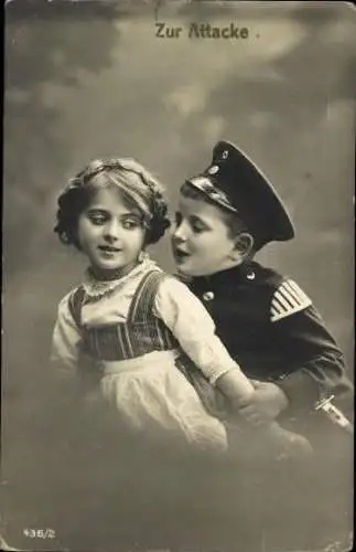 Set von 6 AK Mädchen und Junge, Junge in Uniform