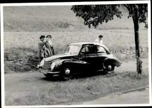 Set von 13 Fotos mit DKW Cabriolet Familie Picknick Urlaub