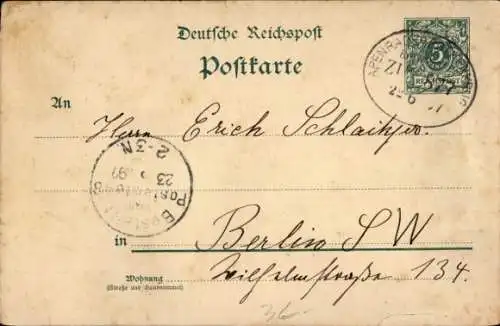 Bahnpoststempel Apenrade - Rothenkrug, Zug 877, 22.6.97, auf Postkarte Ganzsache