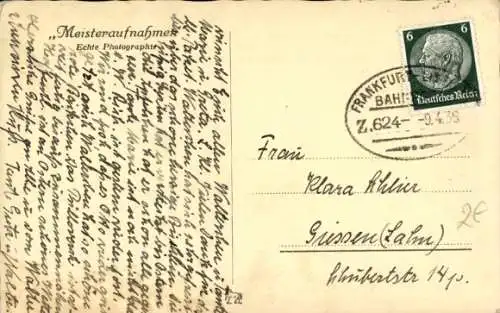 Bahnpoststempel Frankfurt - Eisenach, Zug 624, auf Ak