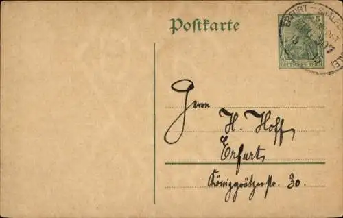 Bahnpoststempel Erfurt - Saalfeld (Saale), Zug 307, auf Postkarte Ganzsache