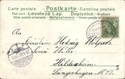 Bahnpoststempel Hildesheim - Hämelerwald, Zug 4, 25.1.02, auf Ak