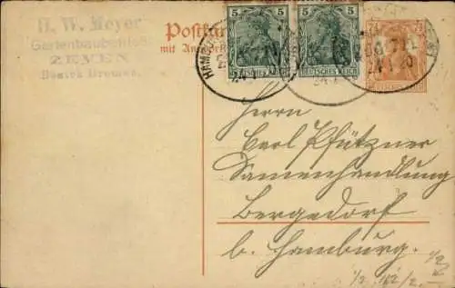 Bahnpoststempel Hamburg - Münster, Zug 711, 24.1.20, auf Postkarte Ganzsache