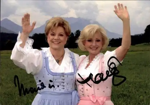 Ak Schauspielerinnen und Sängerinnen Maria und Margot Hellwig, Portrait, Autogramm