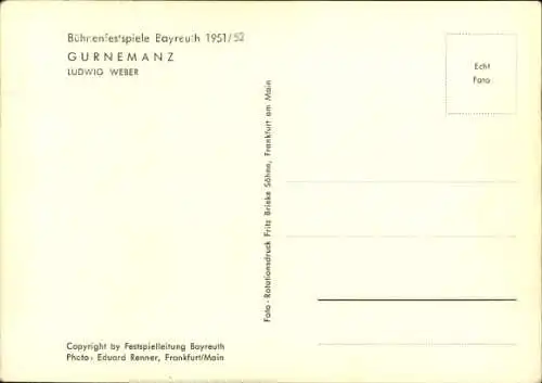 Ak Schauspieler Ludwig Weber, Portrait, Gurnemanz