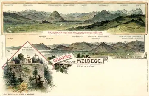 Litho Walzenhausen Kanton Appenzell Ausserrhoden Schweiz, Meldegg, Gasthaus, Panorama