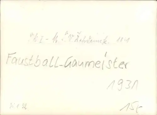 Foto Ak MSV Zehdenick, Faustball-Gaumeister 1931