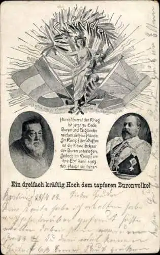 Ak Paul Kruger und König Edward VII, Ende des Burenkrieges