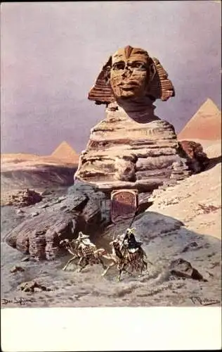 Künstler Ak Perlberg, F., Die Sphinx, Ägypten, Pyramiden, Wüste, Nomaden