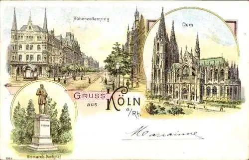 Litho Köln am Rhein, Hohenzollernring, Dom, Bismarckdenkmal