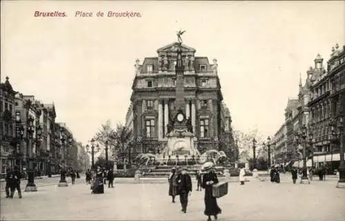 Ak Bruxelles Brüssel, Place de Bruckère, Platz, Fontäne