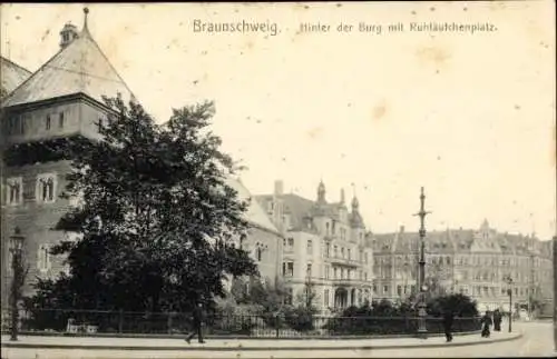 Ak Braunschweig in Niedersachsen, Hinter der Burg, Ruhfäutchenplatz