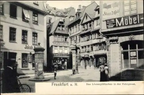 Ak Frankfurt am Main, Das Löwenplätzchen in der Fahrgasse, Geschäft Wilhelm Haas, Litfaßsäule