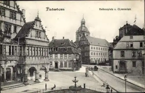 Ak Paderborn in Westfalen, Rathausplatz, Gymnasium