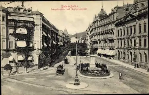 Ak Baden Baden am Schwarzwald, Leopoldsplatz und Sophienstraße, Hotel Victoria