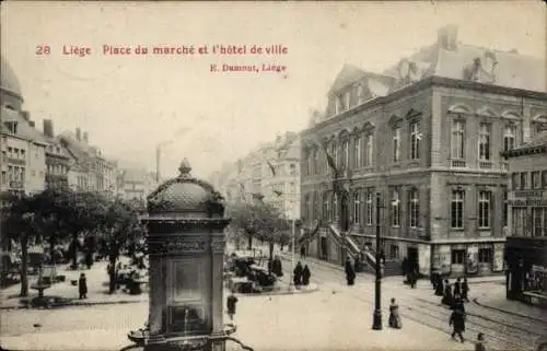 Ak Lüttich Lüttich Wallonien, Marktplatz, Rathaus