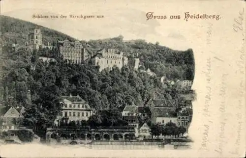 Ak Heidelberg am Neckar, Schloss, Blick von der Hirschgasse