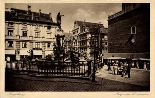 Ak Augsburg in Schwaben, Augustusbrunnen, Carolinenstraße