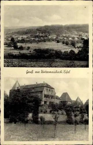 Ak Untermaubach Kreuzau in der Eifel, Panorama, Burg