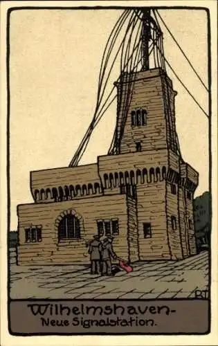 Steindruck Ak Wilhelmshaven, Neue Signalstation