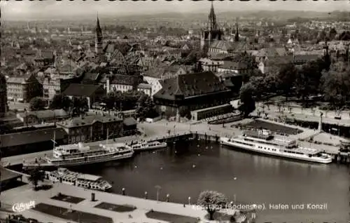 Ak Konstanz am Bodensee, Hafen, Konzil, Fliegeraufnahme