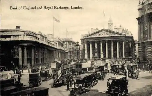 Ak London City England, Bank of England und Royal Exchange