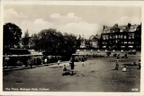 Ak Sands End Fulham London England, Bishops Park, der Teich