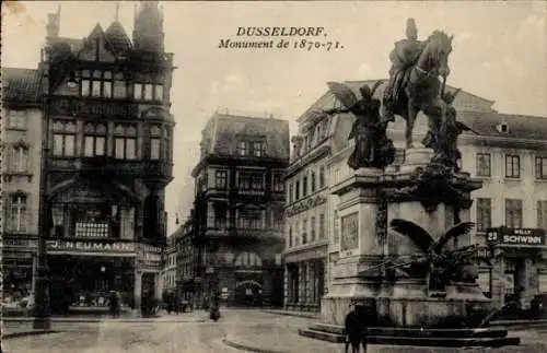 Ak Düsseldorf am Rhein, Denkmal 1870-71, Geschäft J. Neumann, Willy Schwinn