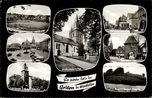 Ak Brilon im Sauerland, Marktplatz, Evangelische Kirche, Derkere Tor, Bahnhofstraße, Probsteikirche