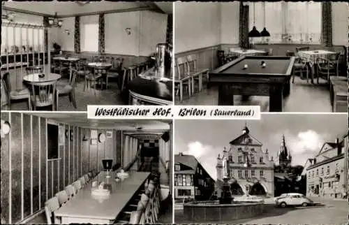 Ak Brilon im Sauerland, Westfälischer Hof, Inh. Josef Schafmeister, Billard, Kegelbahn, Brunnen