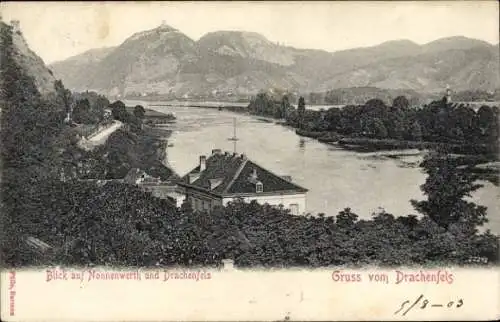 Ak Nonnenwerth Remagen am Rhein, Panorama mit Drachenfels