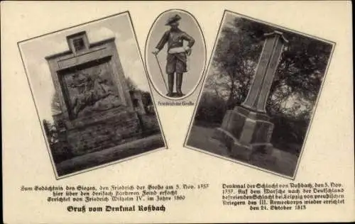 Ak Roßbach Braunsbedra im Saalekreis, Schlacht bei Rossbach 1757, Denkmal, Friedrich der Große