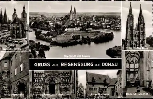 Ak Regensburg an der Donau Oberpfalz, Altes Rathaus, Neupfarrplatz, Dom, Mittelschiff