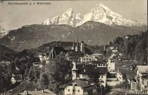 Ak Berchtesgaden in Oberbayern, Gesamtansicht, Watzmann