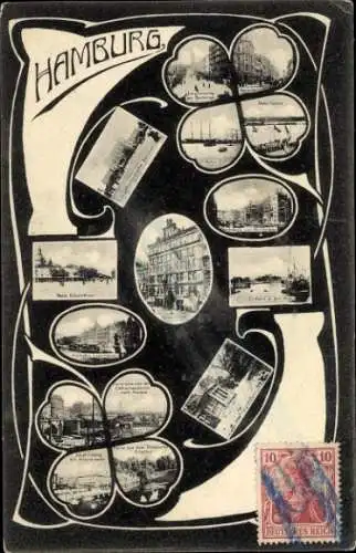 Passepartout Ak Hamburg, Hafen, Teilansichten, Kleeblatt