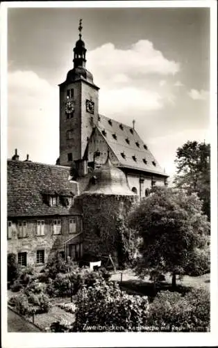 Ak Zweibrücken in der Pfalz, Kreuzkirche mit Turm