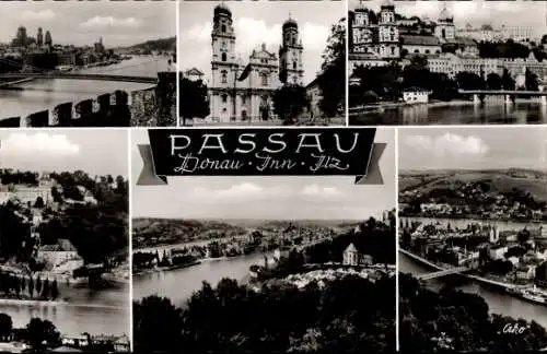 Ak Passau in Niederbayern, Donau, Inn, Ilz, Panorama, Brücke, Kirche