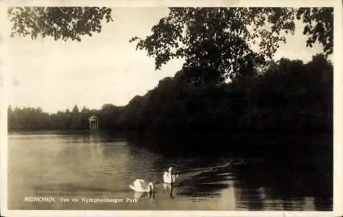 Foto Ak Nymphenburg München Bayern, See im Nymphenburger Park