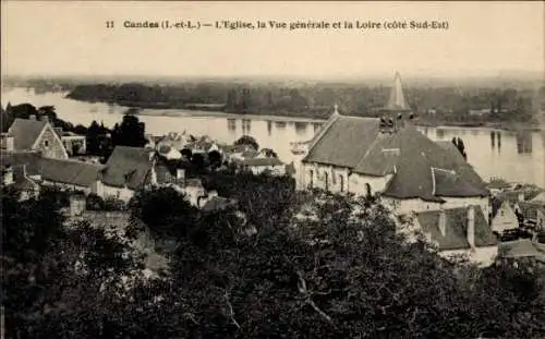 Ak Candes Indre et Loire, Kirche, Vue generale, la Loire cote Sud-Est