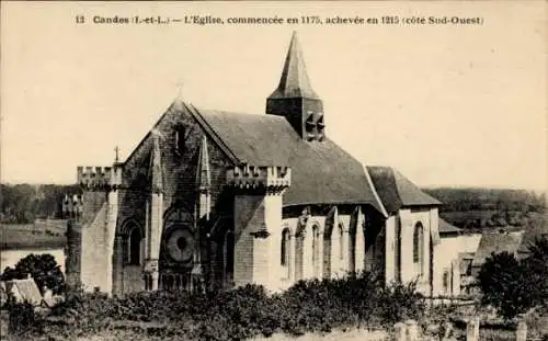 Ak Candes Indre et Loire, Kirche, commence en 1175, achevee en 1215, cote Sud-Ouest