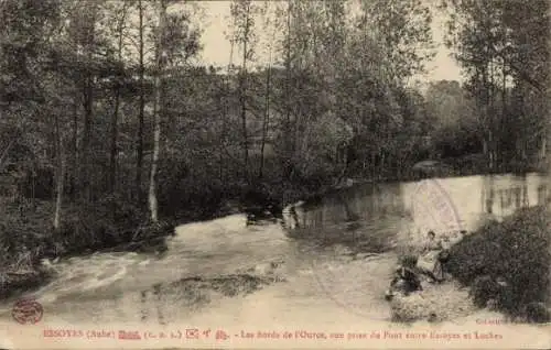 Ak Essoyes Aube, les Bords de l'Ource, vue prise du Pont entre Essoyes et Loches