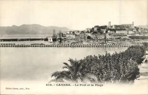 Ak Cannes Alpes Maritimes, Hafen, Strand