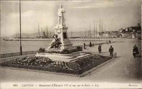 Ak Cannes Alpes Maritimes, Denkmal von Eduard VII., Hafen