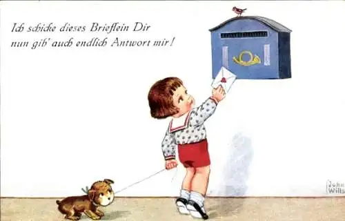Künstler Ak Wills, John, Kind kommt nicht an Postbriefkasten heran