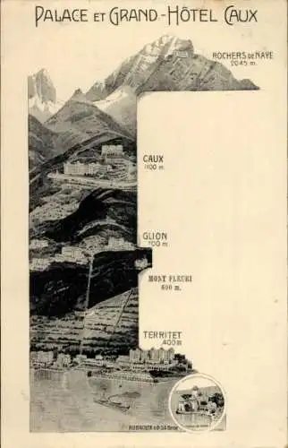 Ak Territet Kanton Waadt, Palace et Grand Hotel Caux, Rochers de Naye, Caux, Glion, Mont Fleuri