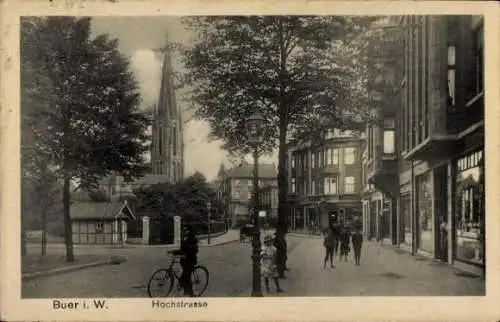 Ak Buer in Westfalen Gelsenkirchen Ruhrgebiet, Hochstraße, Kirche, Geschäfte